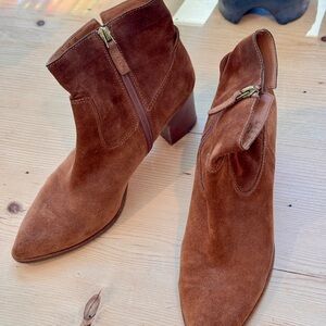 Franco Sarto Brown Ankle Boots Suede Zipper Women Size 9.5